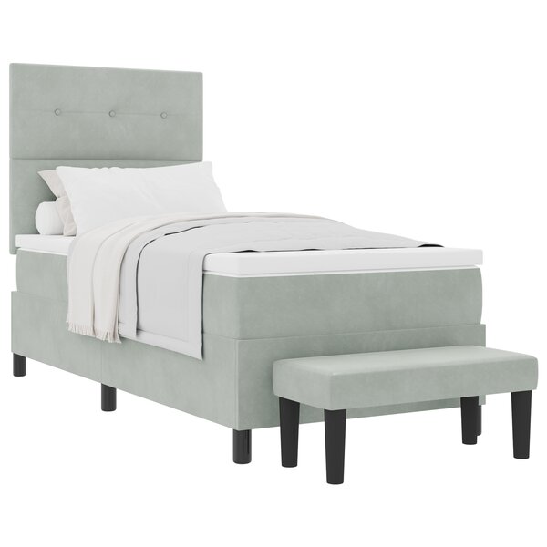 vidaXL Lit à ressorts avec matelas et banc gris clair 90x200 cm velours