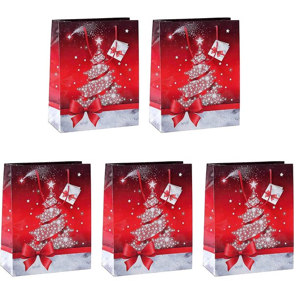 Lot de 5 sacs cadeau de noel 'sparkling tree' (l)260 x (p)120x (h)230 mm sigel