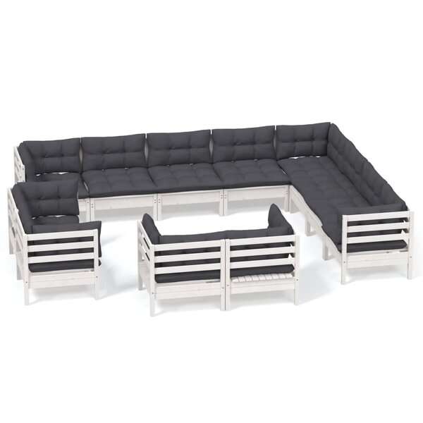 vidaXL Salon de jardin 12 Pièces avec coussins blanc bois de pin solide