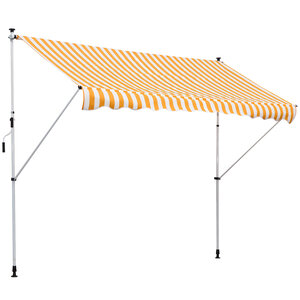 Store banne manuel rétractable 3L x 1 5l m inclinaison et hauteur réglable installation rapide métal alu polyester anti-UV jaune blanc rayé