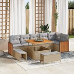 Ensemble de Canapés de Jardin 9 Pièces avec Coussins en Rattan Poly Beige Acacia