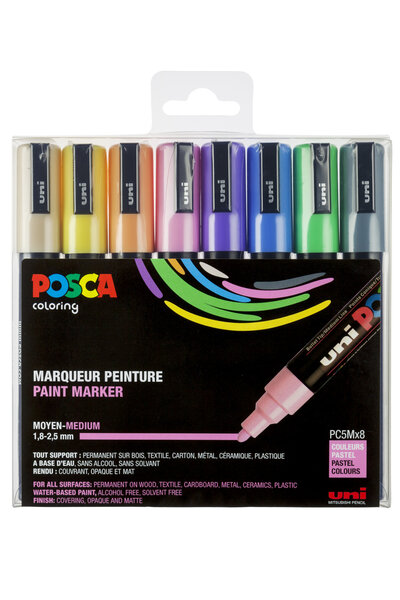 Marqueurs Posca PC5M Pointe conique moyenne Pastel 8 pièces