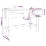 Bureau table poste de travail meuble d'ordinateur informatique étude HAMAR foncé 110 x 40 x 75 cm bois massif de pin gris 02_0023854