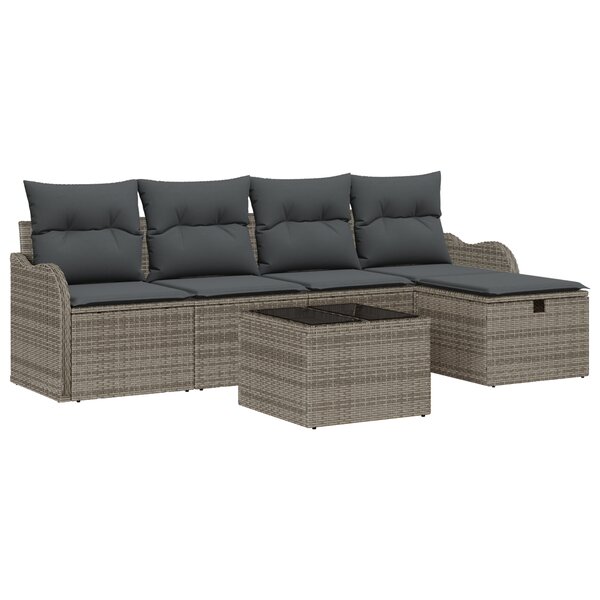 vidaXL Ensemble de Canapé de Jardin de 6 Pièces avec Coussins Gris Poly Rattan