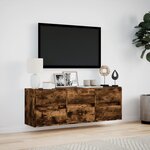 vidaXL Meuble TV mural avec lumières LED chêne fumé 130x31x45 cm