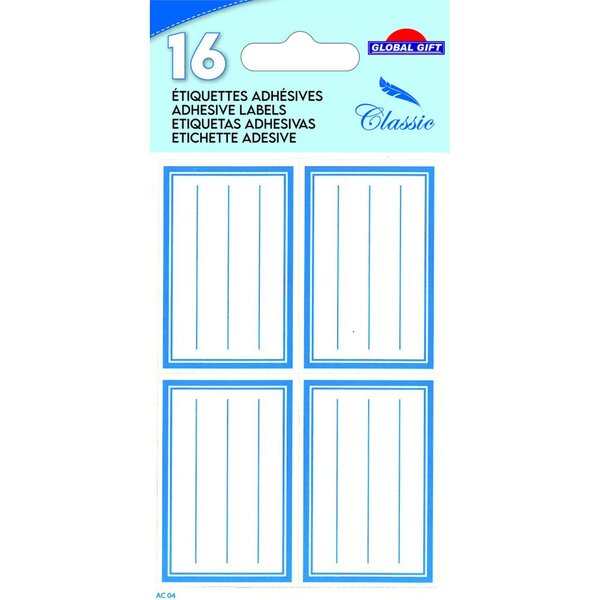 16 étiquettes adhésives scolaires - Rectangle bleu