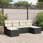 Ensemble de 6 pièces de canapés de jardin avec coussins Noir Poly Rotin