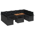 vidaXL Ensemble de salle à manger de jardin 10 pièces avec coussins Noir Rotin synthétique Acacia
