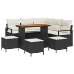 Ensemble de Sofa de Jardin de 9 Pièces avec Coussins Noirs Poly Rattan Acacia