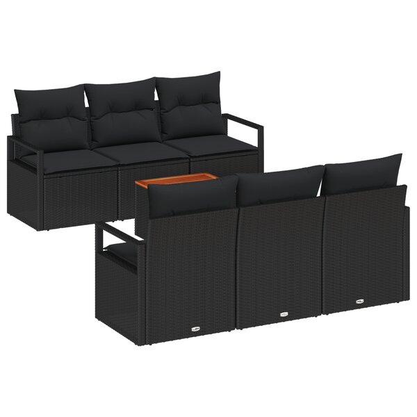 Ensemble de canapé de jardin de 7 pièces vidaXL avec coussins noirs en poly rotin acacia