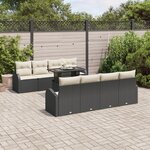 Ensemble de 9 pièces de Canapé de Jardin avec Coussins en Rattan Poly Noir