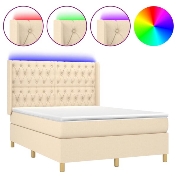 vidaXL Sommier à lattes de lit matelas et LED Crème 140x190 cm Tissu