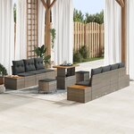 Canapé de Jardin de 10 Pièces avec Coussins Gris Poly Rattan Acacia