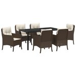 vidaXL Set de salle à manger de jardin de 7 pièces avec coussins en poly rattan marron