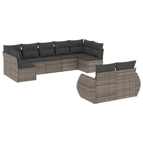 vidaXL Salon de jardin 9 Pièces avec coussins gris résine tressée