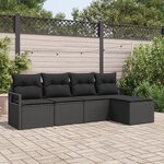 Ensemble de Canapés de Jardin de 5 Pièces avec Coussins Noir Poly Rotin