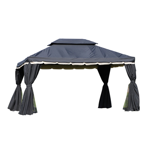 Tonnelle barnum pavillon de jardin style colonial double toit toile moustiquaires et toiles amovibles 3 9L x 2 9l x 2 8H m noir