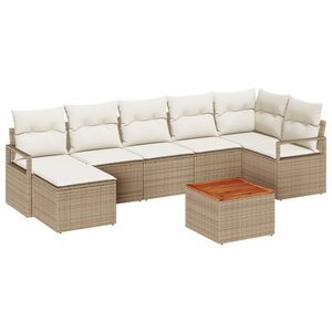 Ensemble de Canapé de Jardin 8 Pièces avec Coussins Beige en Poly Rattan