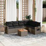 vidaXL Salon de jardin avec coussins 7 Pièces gris résine tressée