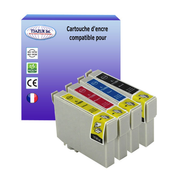 4 Cartouches Compatibles pour Epson Stylus DX5050 DX6000 DX6050 DX7000F DX7400 DX7450 DX8400 DX8450 DX9400F remplace Epson T0711/2/3/4- T3AZUR