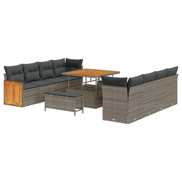 Ensemble de canapé de jardin de 11 pièces avec coussins gris poly rotin acacia