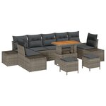 Canapé de jardin 10 pièces avec coussins gris poly rattan acacia