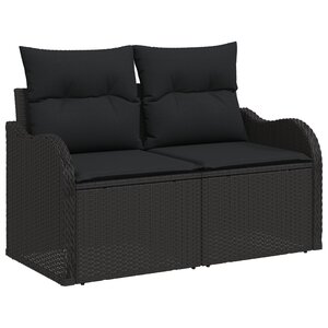 Ensemble de sofa de jardin 6 pièces avec coussins en poly rotin noir