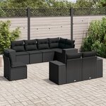 vidaXL Salon de jardin 8 Pièces avec coussins noir résine tressée