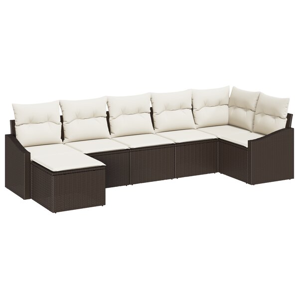 vidaXL Ensemble de Salle à Manger de Jardin de 7 pièces avec Coussins Rattan en Poly Marron