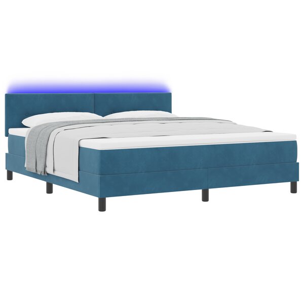 Lit Box Spring vidaXL avec Matelas et LED Bleu Foncé 180x200 cm Velours