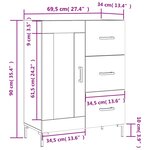 vidaXL Buffet gris béton 69 5x34x90 cm bois d'ingénierie