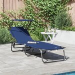 vidaXL Chaise longue pliante avec auvent bleu en tissu Oxford 600D