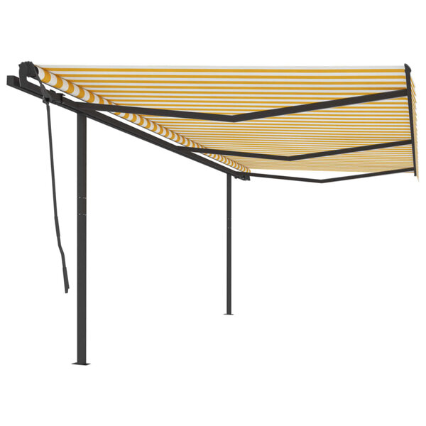 vidaXL Auvent manuel rétractable avec poteaux 6x3 5 m Jaune et blanc