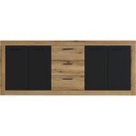 Buffet Mélaminé chêne et noir - 4 portes + 3 tiroirs - Style industriel - 206 x 45 x 83 5 cm