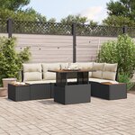 Ensemble de Canapé de Jardin 6 pièces avec Coussins Noir Poly Rattan