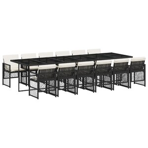 vidaXL Ensemble à manger de jardin 13 Pièces coussins noir résine tressée