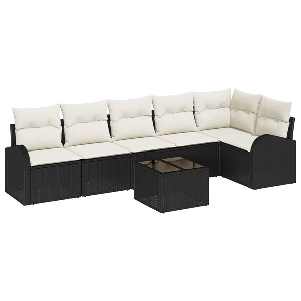 Ensemble de canapé de jardin 6 pièces avec coussins en poly rattan brun