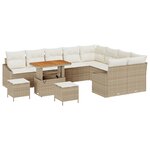Canapés de Jardin 12 Pièces avec Coussins Beige en Poly Rotin Acacia