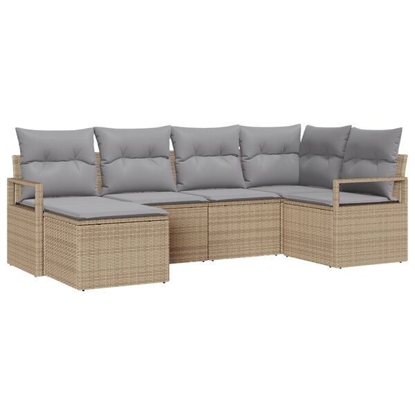 Set de canapé de jardin modulable de 6 pièces avec coussins Beige Poly Rotin