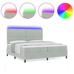Lit avec sommier à ressorts et matelas LED gris clair 200x200 cm en velours