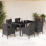 vidaXL Ensemble à manger de jardin coussins 7Pièces Noir Résine tressée