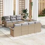 Ensemble de canapé de jardin 8 pièces avec coussins Beige Poly Rotin Acacia