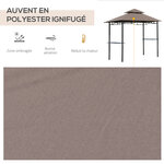 Pavillon abri tonnelle de jardin pour barbecue double toit 2 tablettes incluses tissu polyester acier 2 45 x 1 48 x 2 55 m chocolat