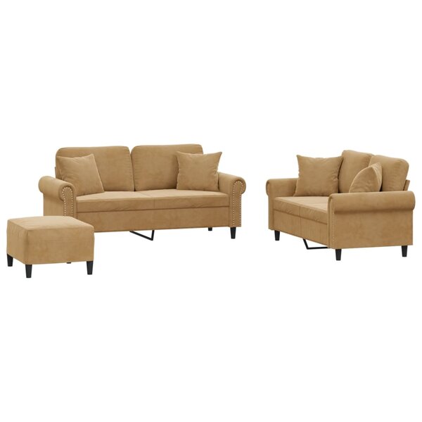 vidaXL Ensemble de canapés 3 Pièces avec coussins marron velours