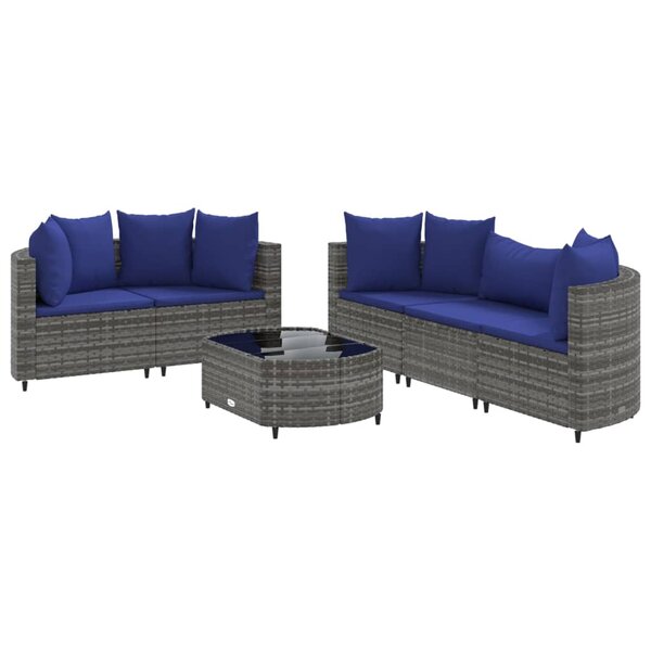 vidaXL Salon de jardin 6 Pièces avec coussins gris résine tressée