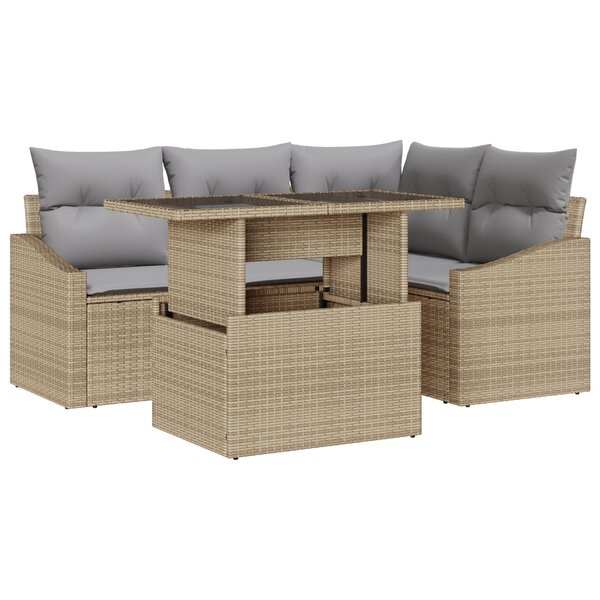 vidaXL Ensemble de canapé de jardin 5 pièces avec coussins Beige en polyrotin