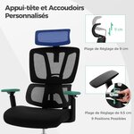 Chaise de direction chaise de bureau ergonomique et réglable en hauteur dossier en maille respirante support lombaire appui-tête et accoudoirs noir 20_0005289