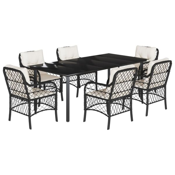 vidaXL Ensemble à manger de jardin coussins 7Pièces Noir Résine tressée