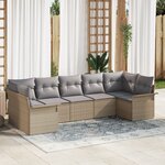 vidaXL Canapés de Jardin 7 Pièces avec Coussins Beige Poly Rotin