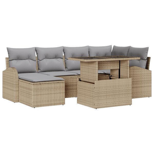 vidaXL Ensemble de canapés de jardin 7 pièces avec coussins beige poly rattan